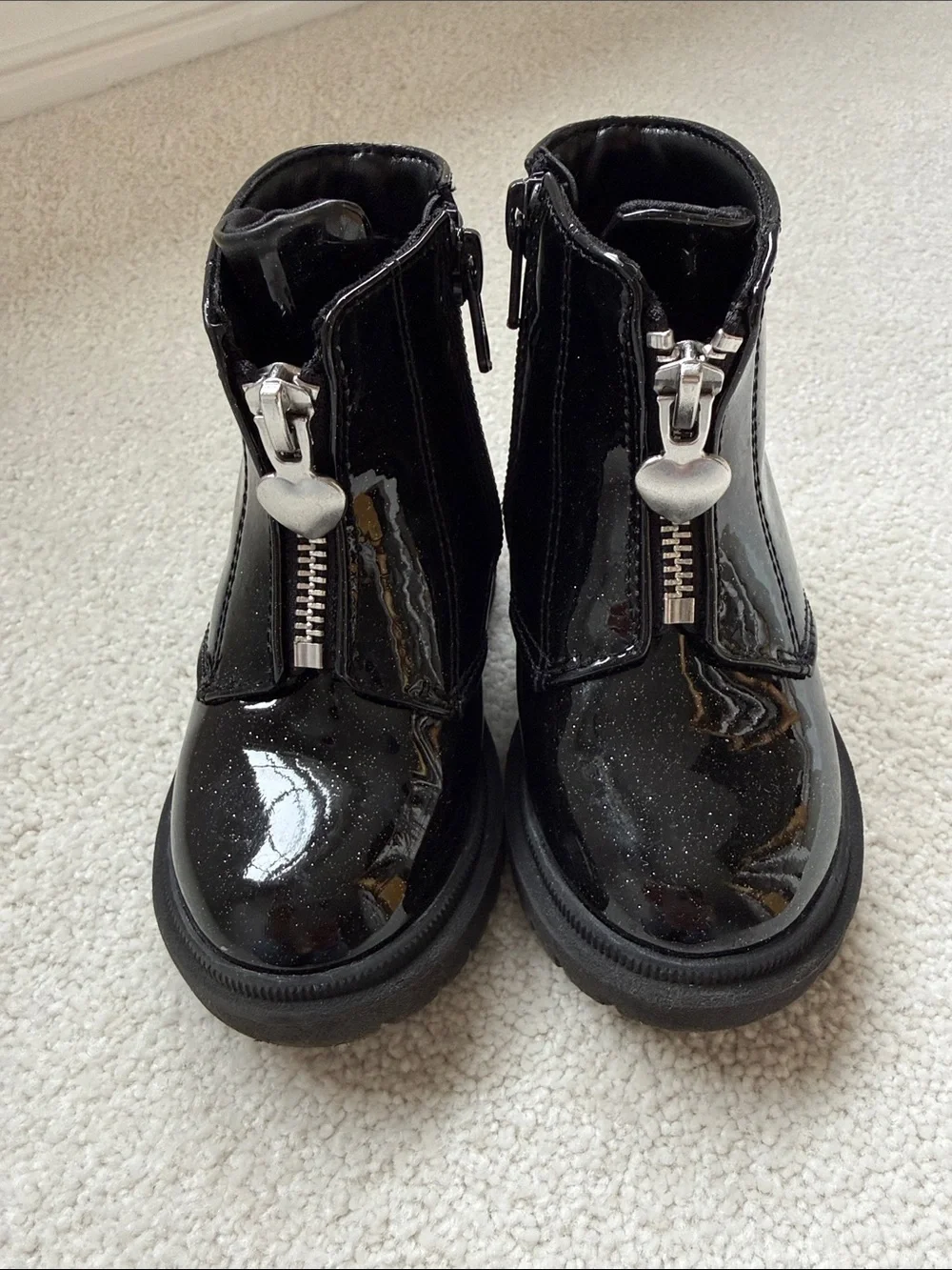 Cat & Jack Black Patent Glitter Front-Zip Boots